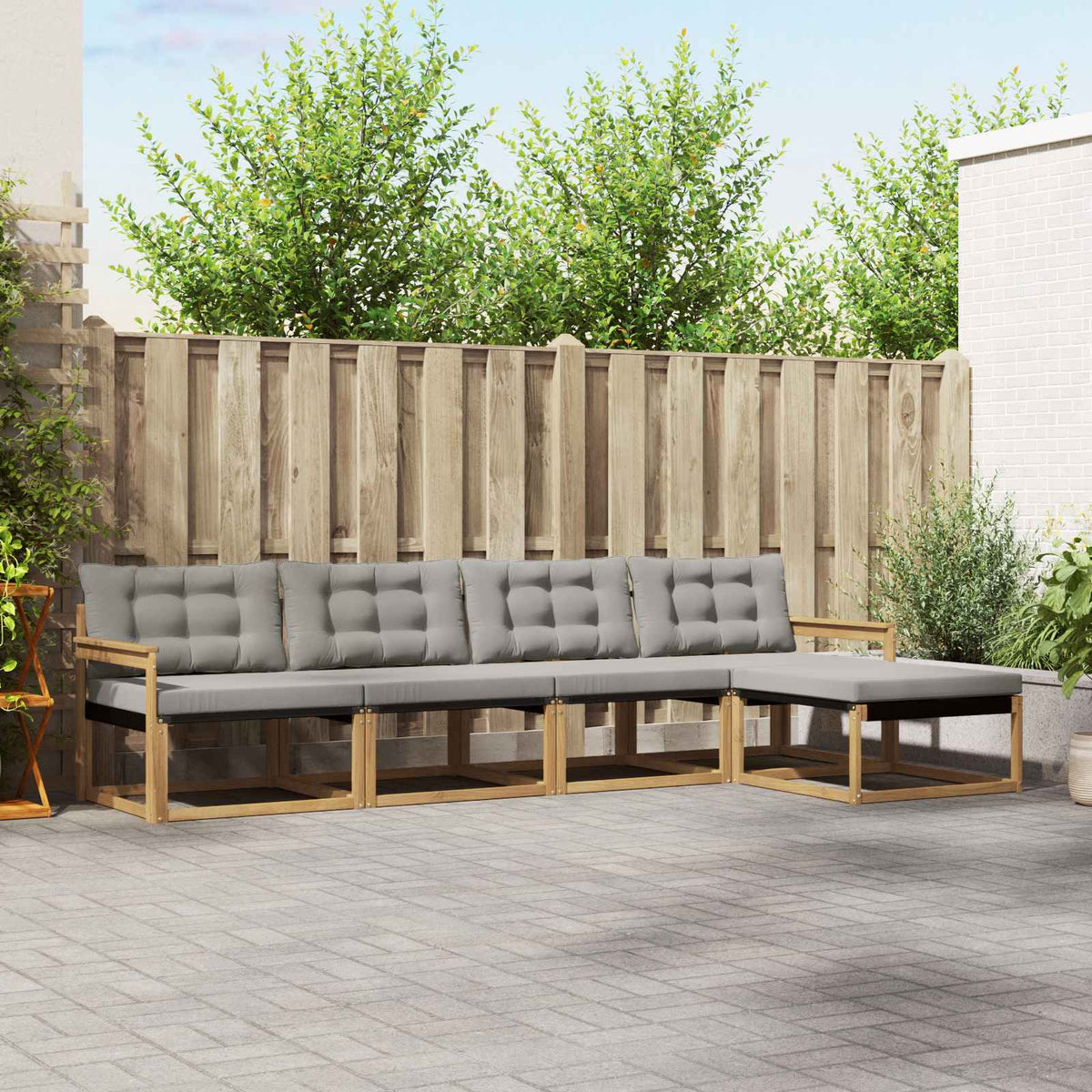 Buiten bankenset met kussen 5 pcs Wit en Lichtgrijs is nu te koop bij PeponiXL, paradijselijk wonen!