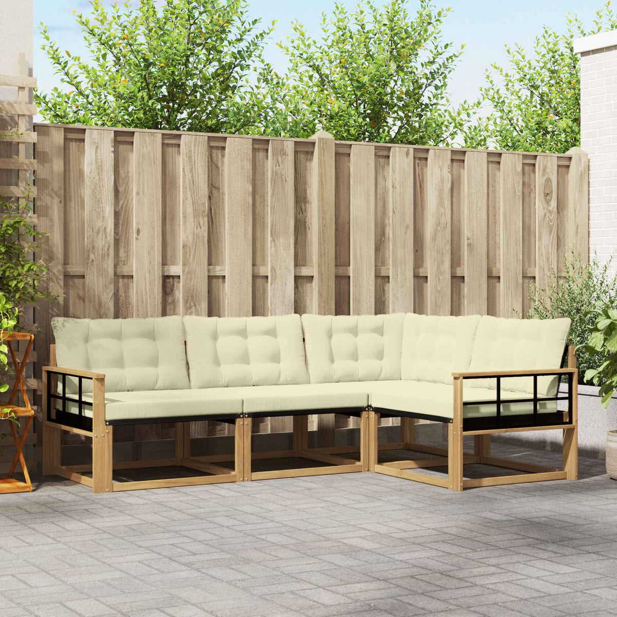 Buiten bankenset met kussen 4 pcs Wit en crèmekleurig is nu te koop bij PeponiXL, paradijselijk wonen!