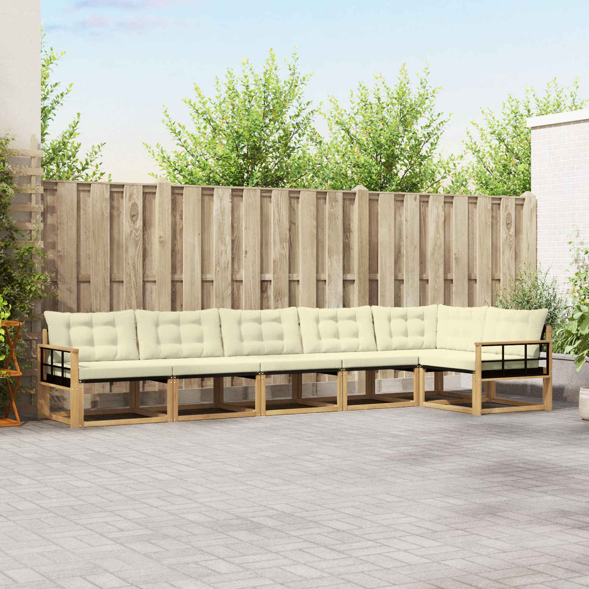 Buiten bankenset met kussen 6 pcs Wit en crèmekleurig is nu te koop bij PeponiXL, paradijselijk wonen!