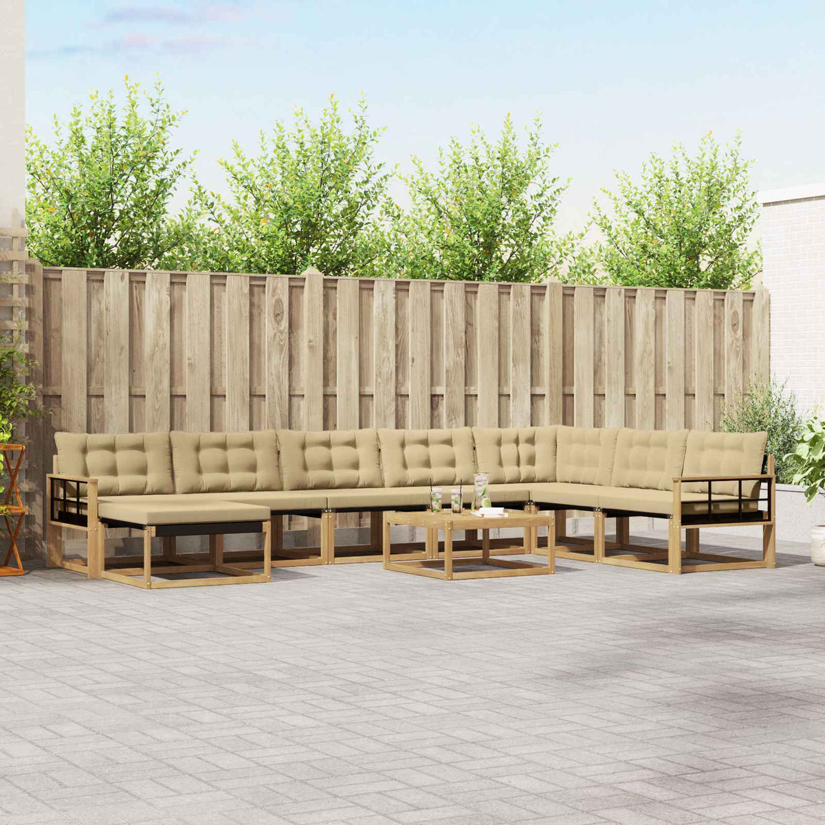Buiten bankenset 9 pcs Wit en Beige Massief Acaciahout is nu te koop bij PeponiXL, paradijselijk wonen!