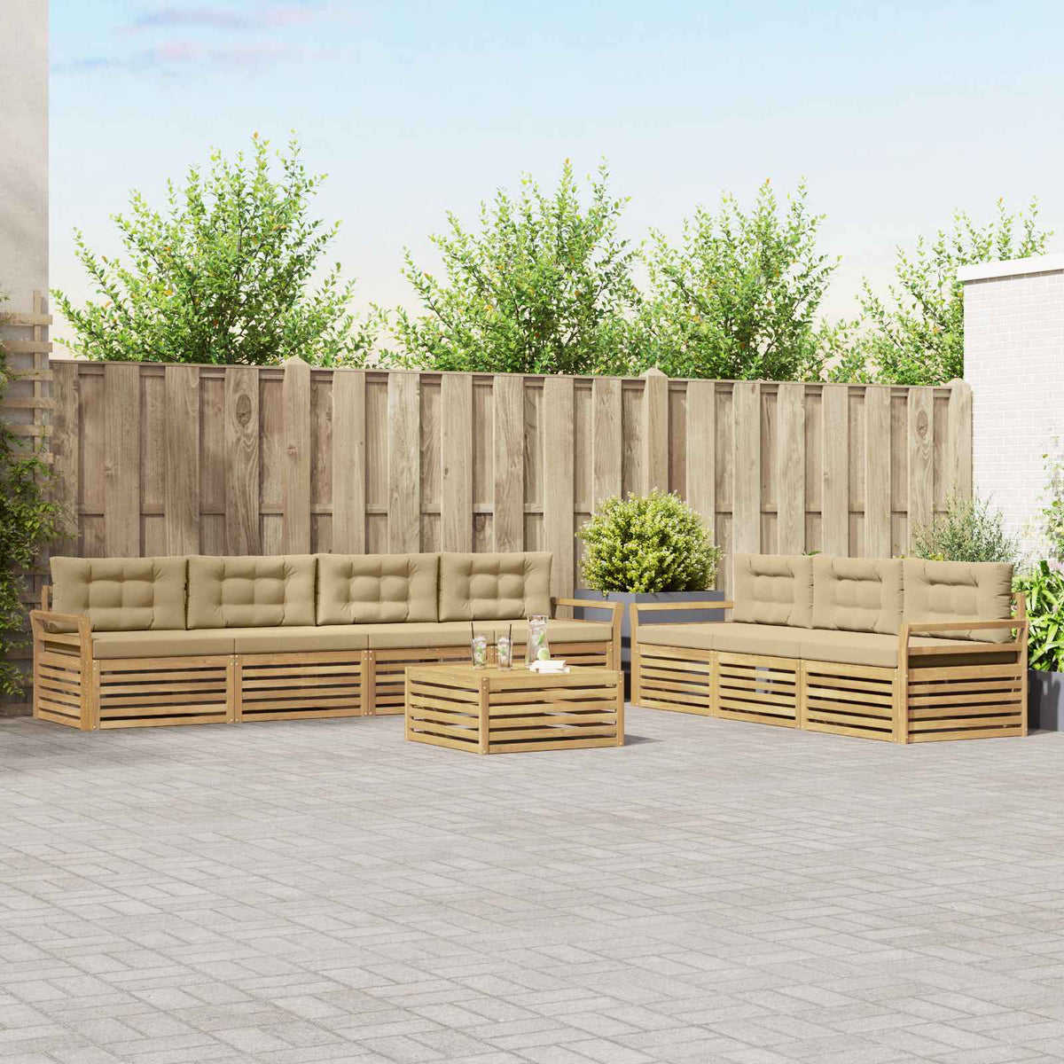 Buiten bankenset 8 pcs Wit en Beige is nu te koop bij PeponiXL, paradijselijk wonen!