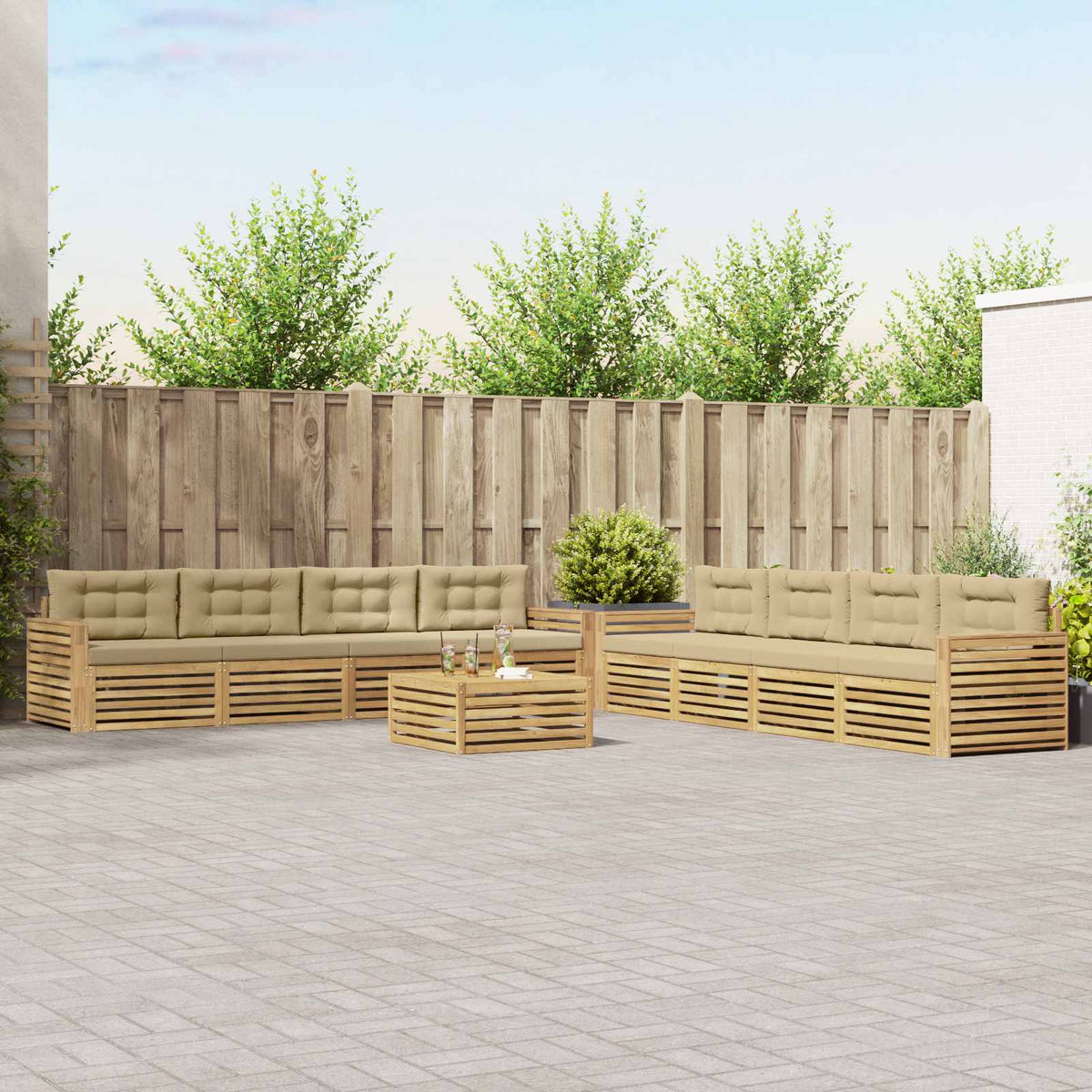 Buiten bankenset 9 pcs Wit en Beige is nu te koop bij PeponiXL, paradijselijk wonen!