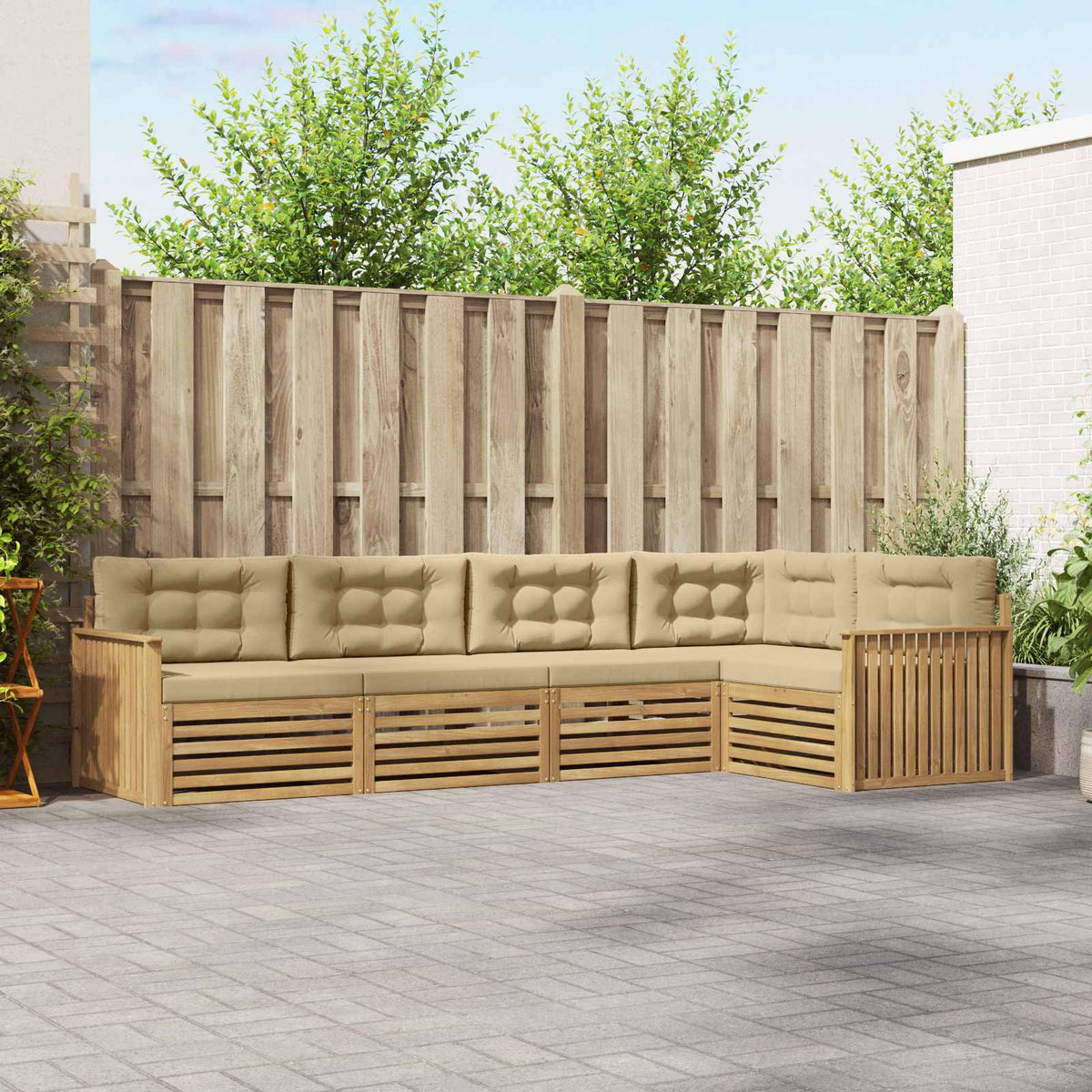 Buiten bankenset 5 pcs Wit en Beige 327 x 168,5 x 73 cm is nu te koop bij PeponiXL, paradijselijk wonen!