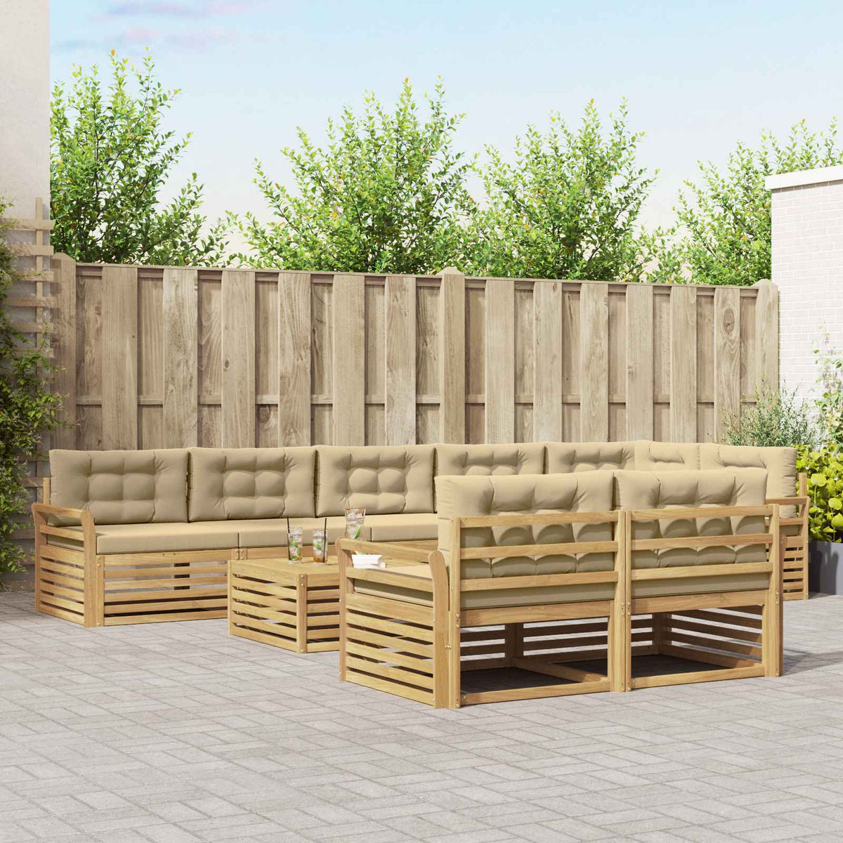 Buiten bankenset 9 pcs Wit en Beige 79 x 79 x 37 cm Polyester is nu te koop bij PeponiXL, paradijselijk wonen!