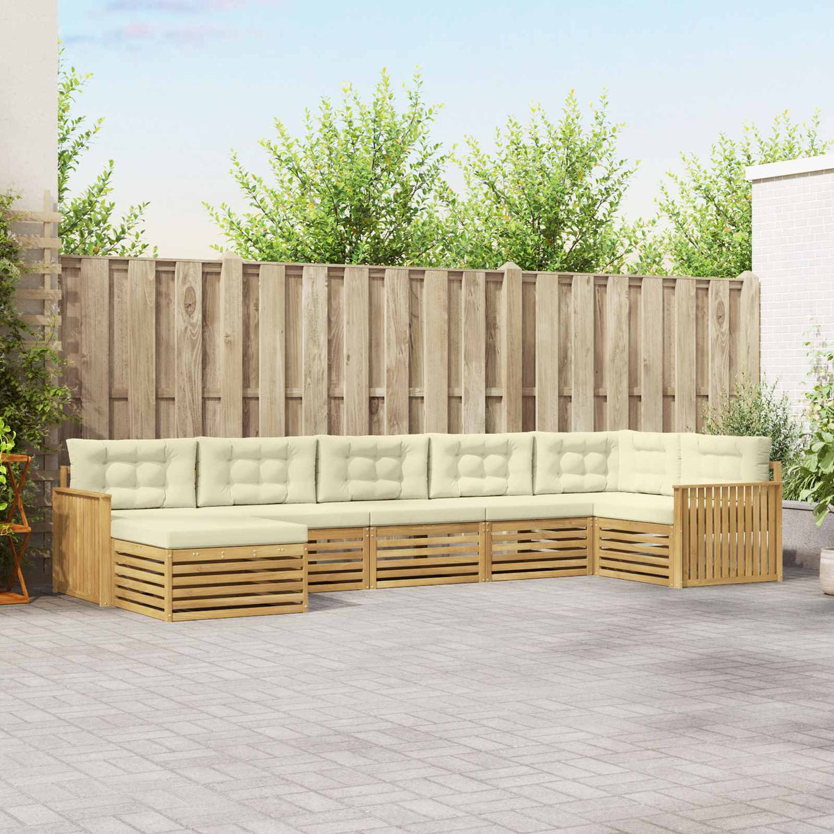 Buiten bankenset met kussen 7 pcs Wit en crèmekleurig is nu te koop bij PeponiXL, paradijselijk wonen!