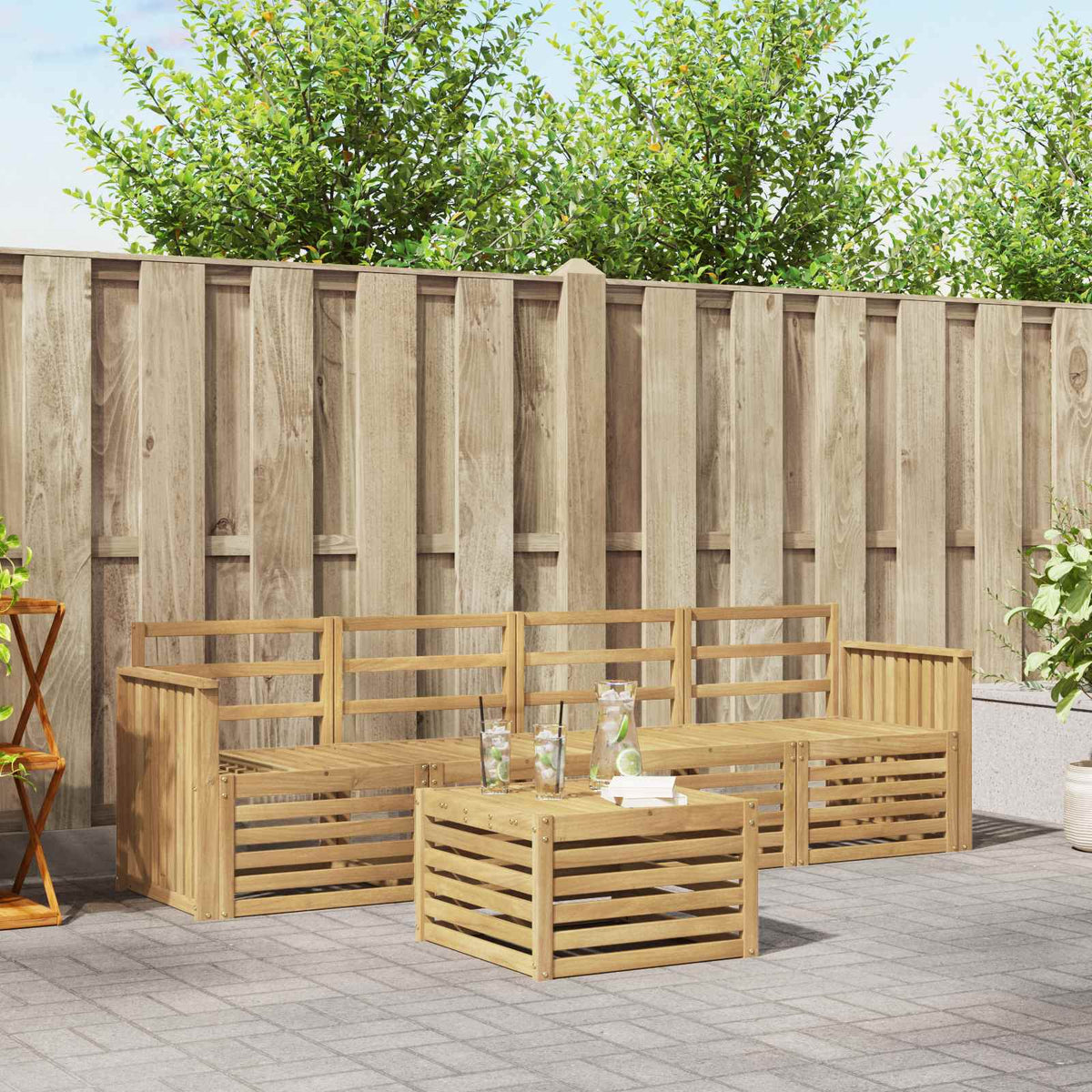 Buiten bankenset 5 pcs Wit Massief Acaciahout is nu te koop bij PeponiXL, paradijselijk wonen!