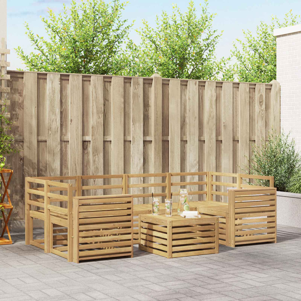 Buiten bankenset 7 pcs Wit Massief Acaciahout is nu te koop bij PeponiXL, paradijselijk wonen!