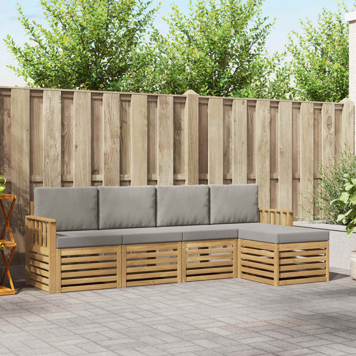 Buiten bankenset 5 pcs Wit en Lichtgrijs 249 x 122,5 x 73 cm is nu te koop bij PeponiXL, paradijselijk wonen!