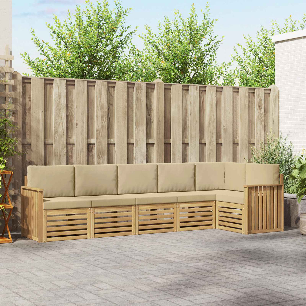 Buiten bankenset 6 pcs Wit en Beige 306 x 128,5 x 73 cm is nu te koop bij PeponiXL, paradijselijk wonen!