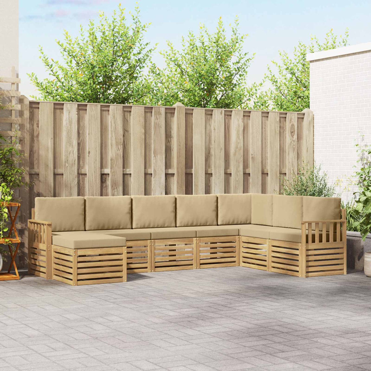 Buiten bankenset 6 pcs Wit en Beige 306 x 128,5 x 73 cm is nu te koop bij PeponiXL, paradijselijk wonen!