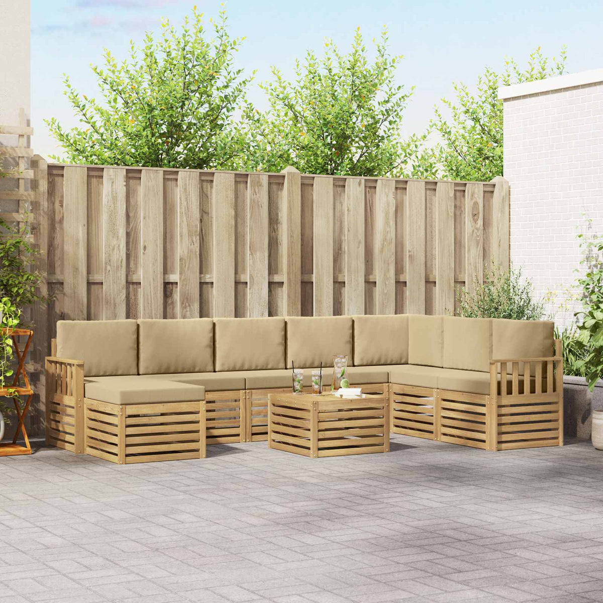 Buiten bankenset 7 pcs Wit en Beige 59 x 59 x 37 cm Polyester is nu te koop bij PeponiXL, paradijselijk wonen!