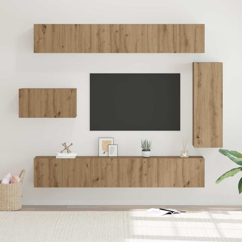 Tv-meubelset 8 pcs Artisan Eiken Bewerkt hout is nu te koop bij PeponiXL, paradijselijk wonen!