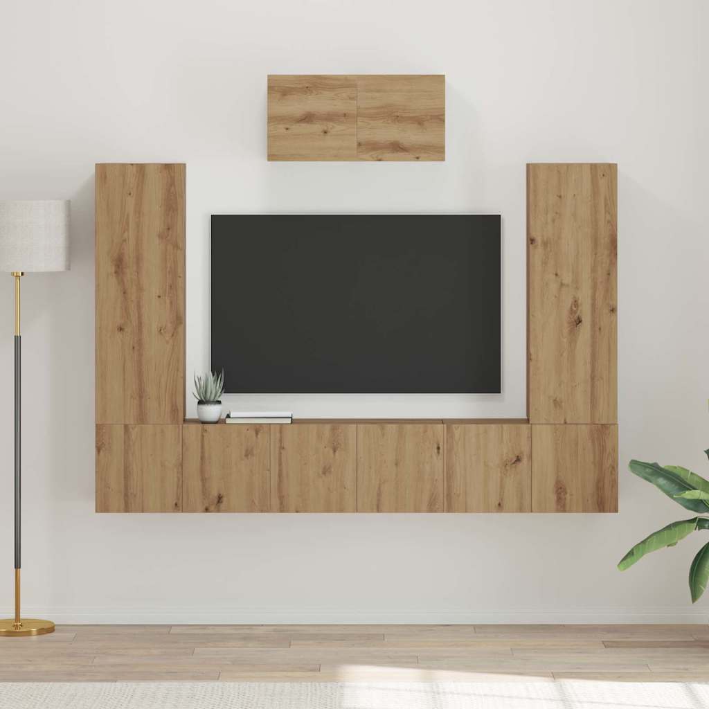 Tv-meubelset 7 pcs Artisan Eiken Bewerkt hout is nu te koop bij PeponiXL, paradijselijk wonen!
