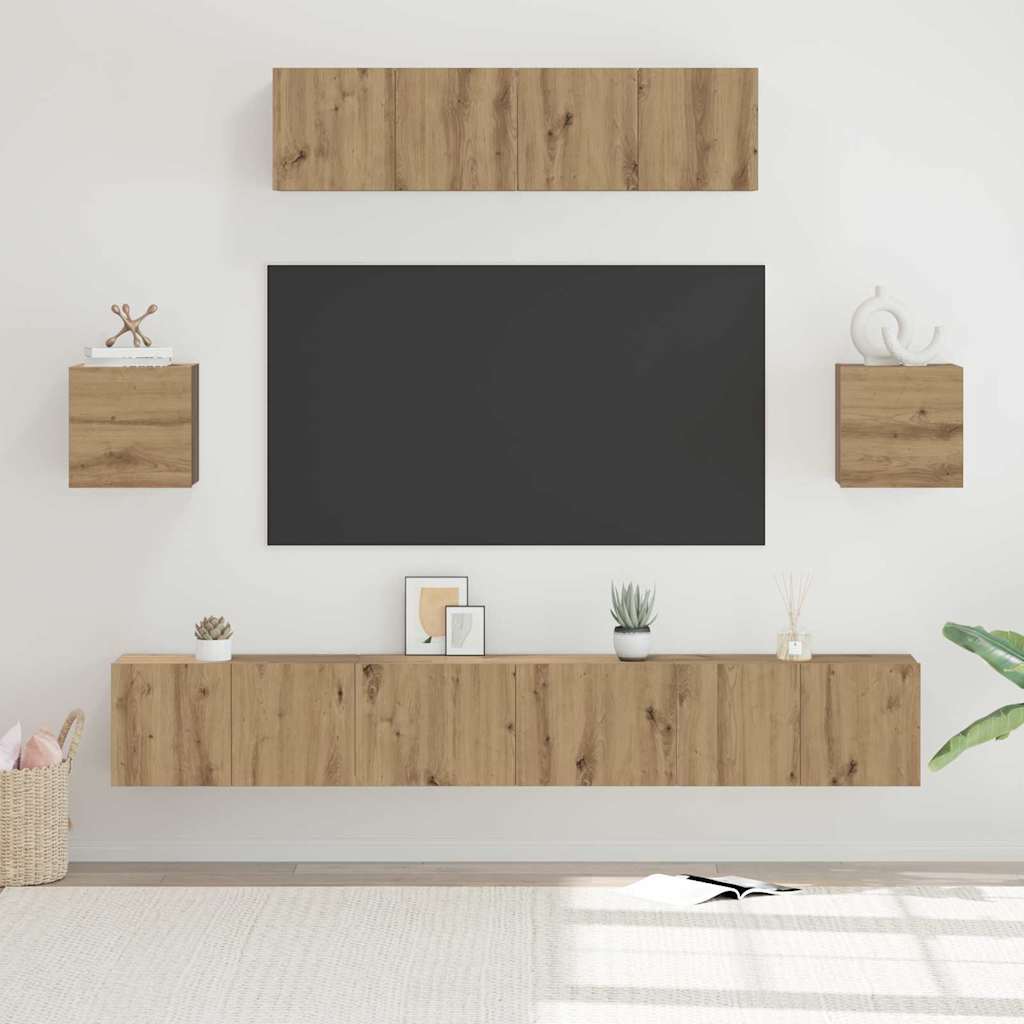 Tv-meubelset Wandgemonteerd 7 pcs Artisan Eiken Bewerkt hout is nu te koop bij PeponiXL, paradijselijk wonen!