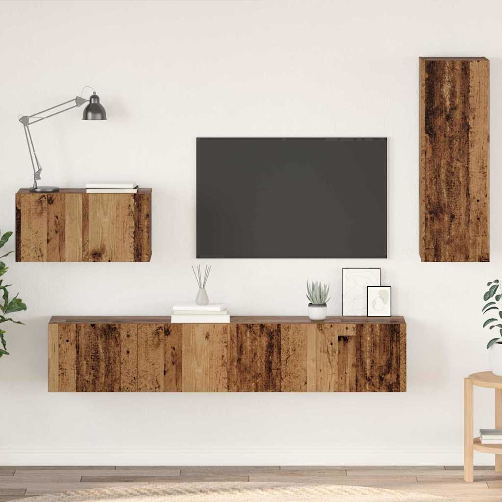 Wand TV Kast Wandgemonteerd 4 pcs Oud Hout Bewerkt hout is nu te koop bij PeponiXL, paradijselijk wonen!