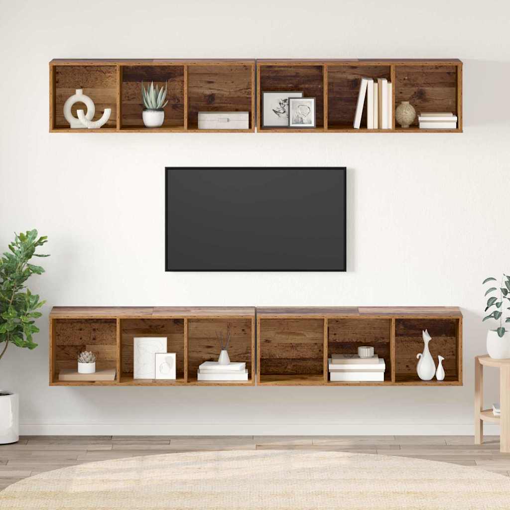 Tv-meubelset 4 pcs Oud Hout 37 x 37 x 107 cm Bewerkt hout is nu te koop bij PeponiXL, paradijselijk wonen!
