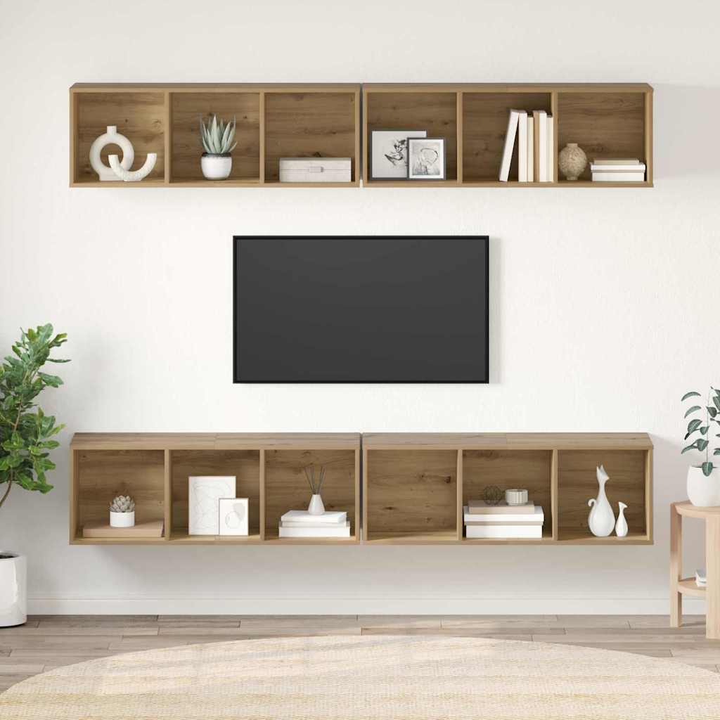 Tv-meubelset 4 pcs Artisan Eiken 37 x 37 x 107 cm Bewerkt hout is nu te koop bij PeponiXL, paradijselijk wonen!