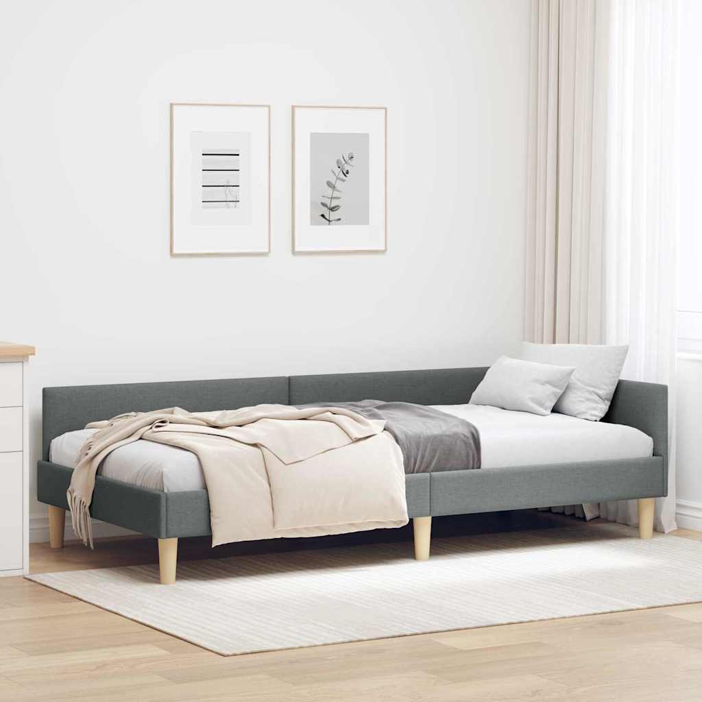Hoekbedframe Donkergrijs 90 x 200 cm Stof is nu te koop bij PeponiXL, paradijselijk wonen!