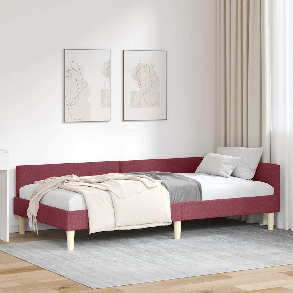Hoekbedframe Wijnrood 90 x 200 cm Stof is nu te koop bij PeponiXL, paradijselijk wonen!