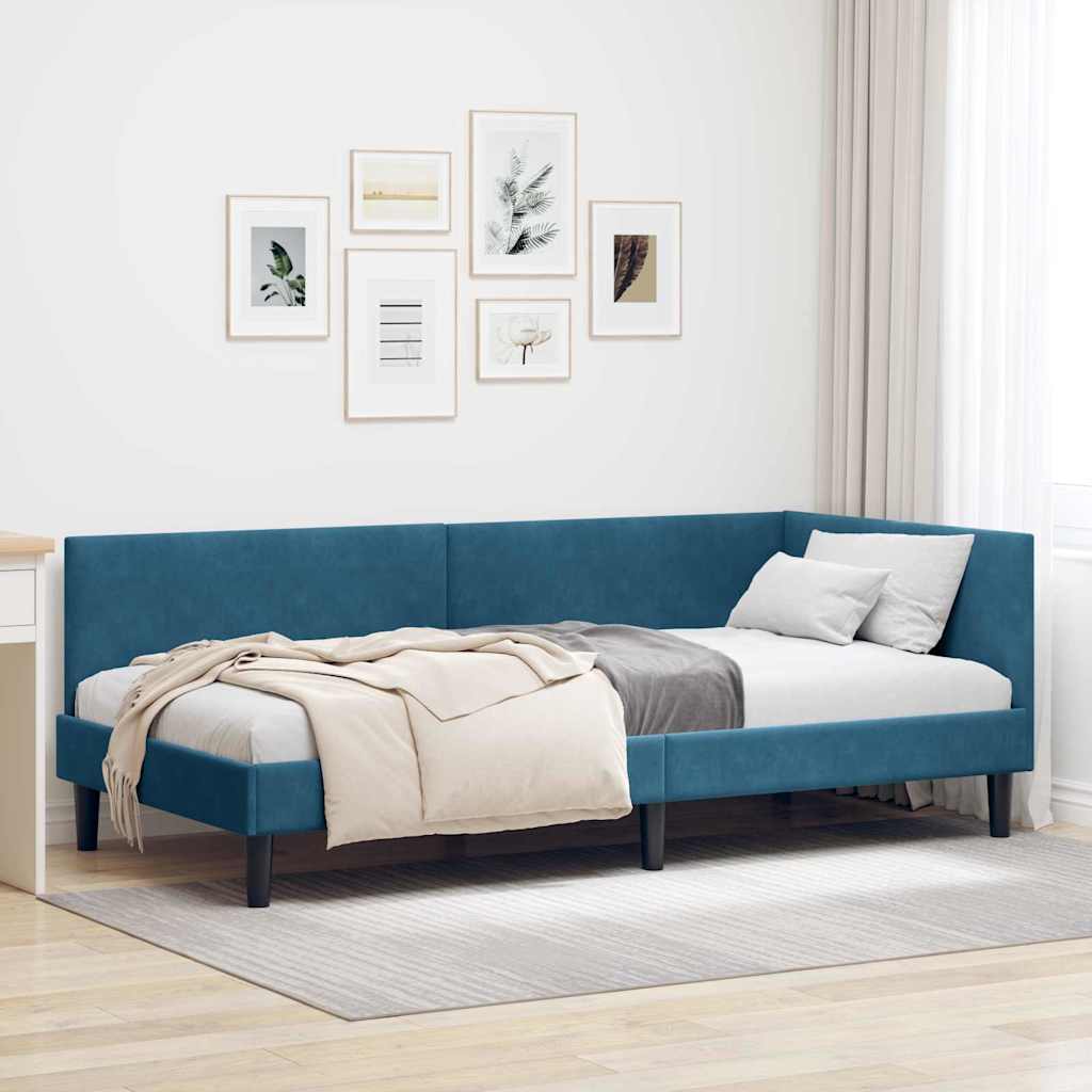 Hoekbedframe met hoofdeinde Blauw 90 cm x 190 cm Fluweel is nu te koop bij PeponiXL, paradijselijk wonen!