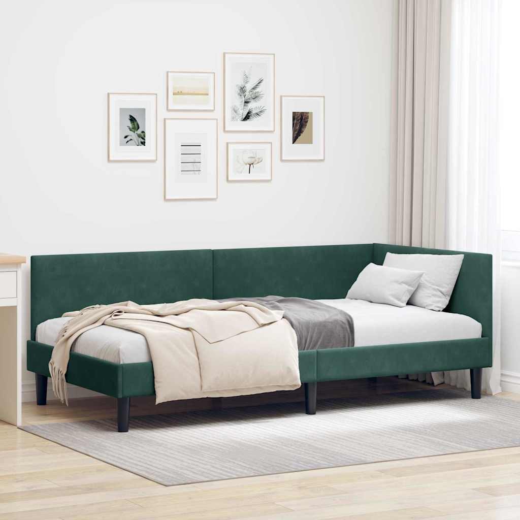 Hoekbedframe met hoofdeinde Donkergroen 90 cm x 190 cm Fluweel is nu te koop bij PeponiXL, paradijselijk wonen!