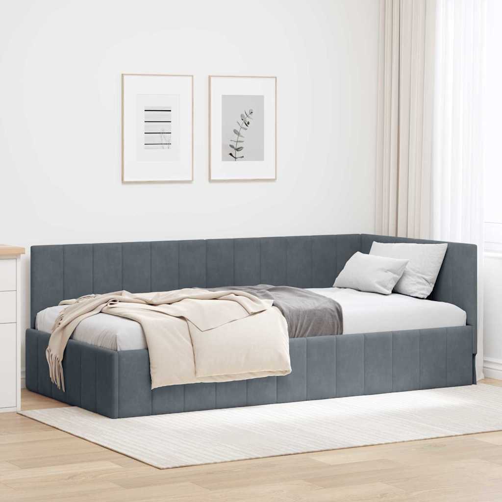 Hoekbedframe met hoofdeinde Donkergrijs 90 cm x 190 cm Fluweel is nu te koop bij PeponiXL, paradijselijk wonen!