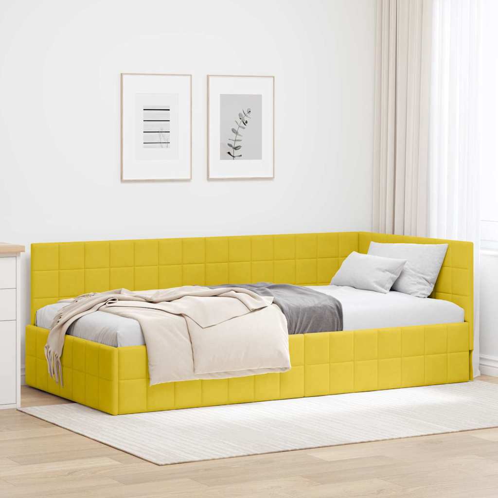 Hoekbedframe met hoofdeinde Geel 100 cm x 200 cm Fluweel is nu te koop bij PeponiXL, paradijselijk wonen!