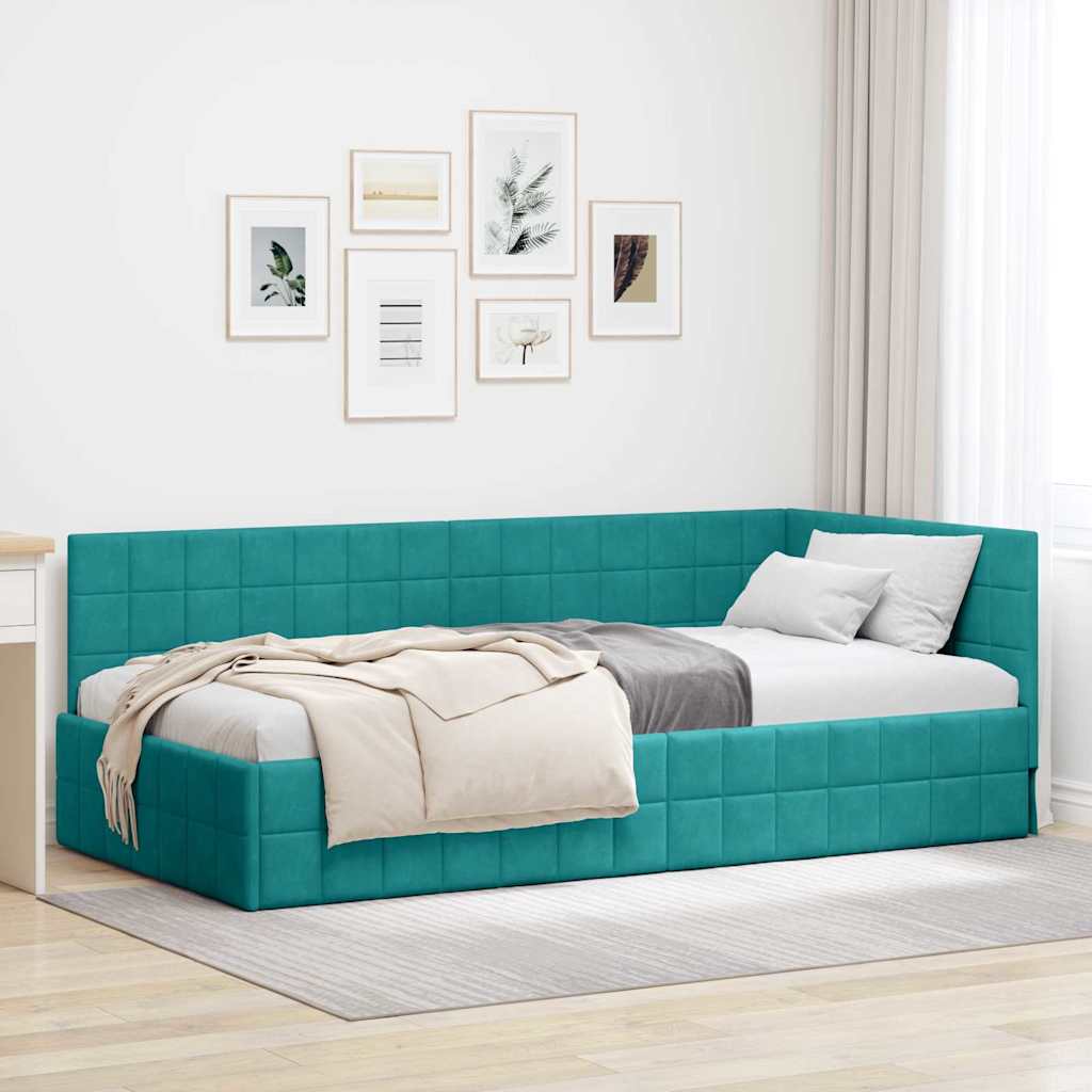 Hoekbedframe met hoofdeinde Turquoise 100 cm x 200 cm Fluweel is nu te koop bij PeponiXL, paradijselijk wonen!