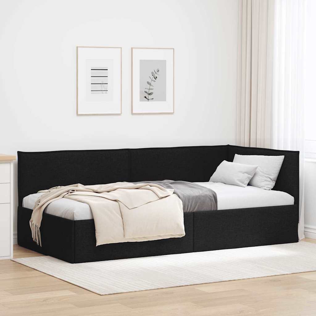 Hoekbedframe met hoofdeinde Zwart 90 x 190 cm Stof is nu te koop bij PeponiXL, paradijselijk wonen!