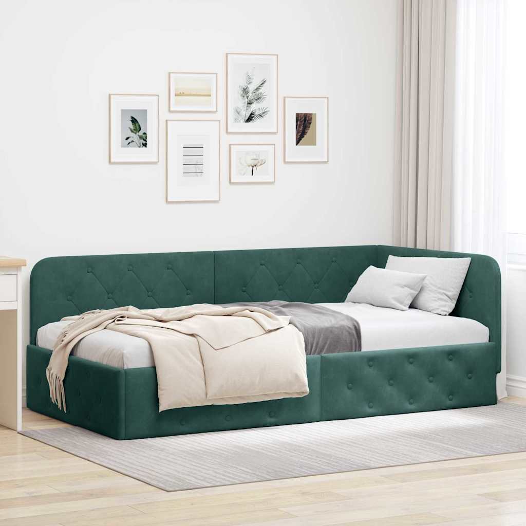 Hoekbedframe Donkergroen 90 x 200 cm Fluweel is nu te koop bij PeponiXL, paradijselijk wonen!