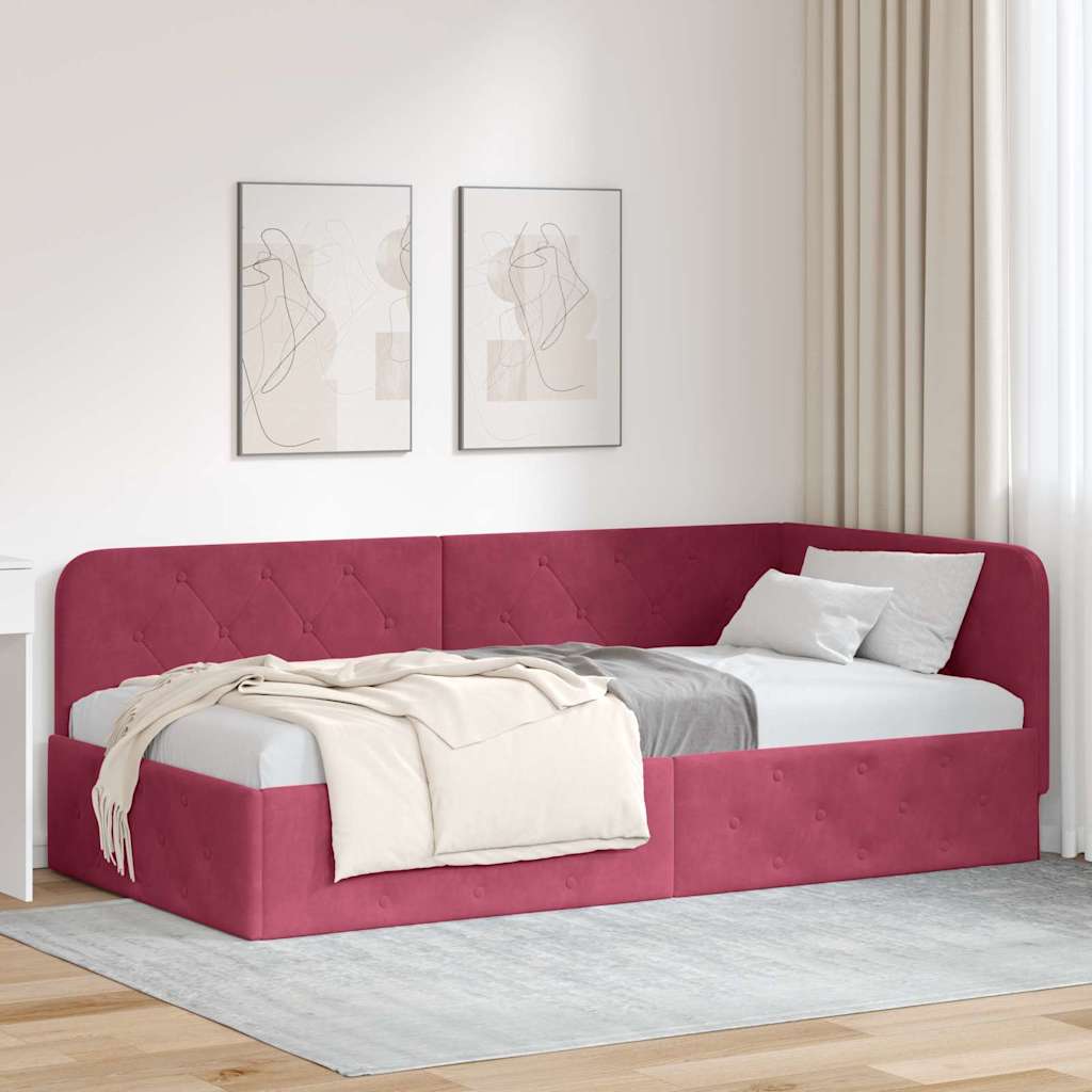 Hoekbedframe Wijnrood 100 x 200 cm Fluweel is nu te koop bij PeponiXL, paradijselijk wonen!