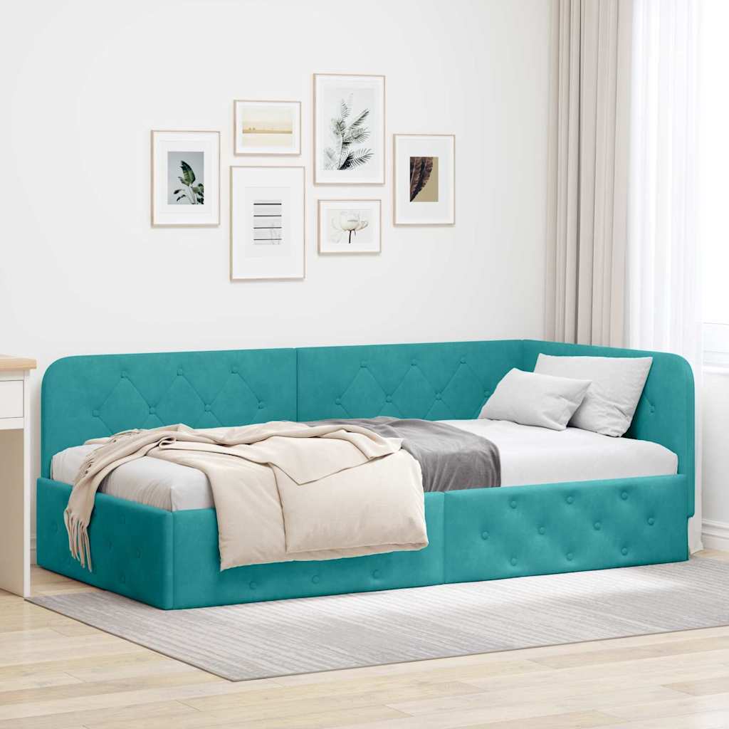 Hoekbedframe Turquoise 100 x 200 cm Fluweel is nu te koop bij PeponiXL, paradijselijk wonen!