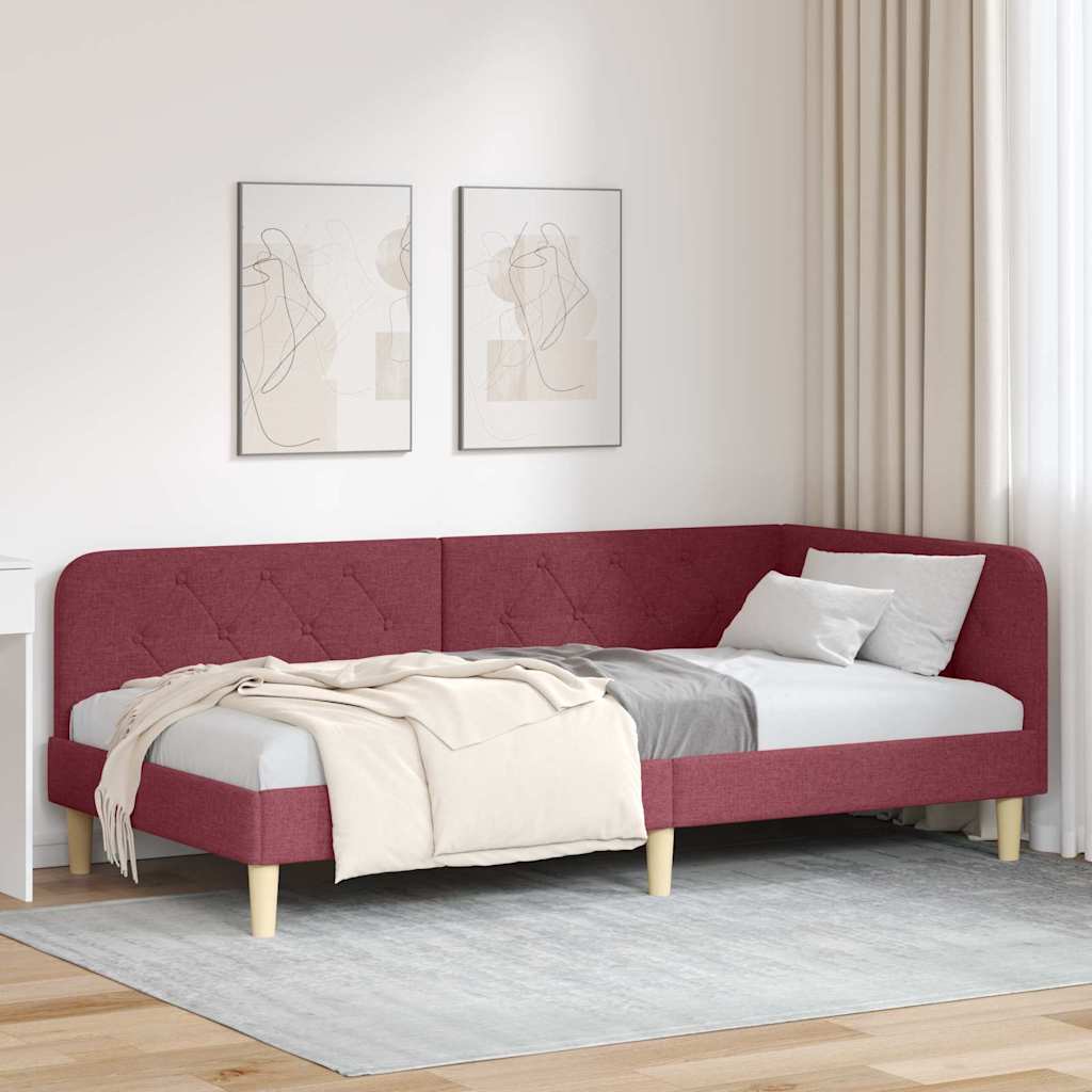 Hoekbedframe Wijnrood 90 x 190 cm Stof is nu te koop bij PeponiXL, paradijselijk wonen!