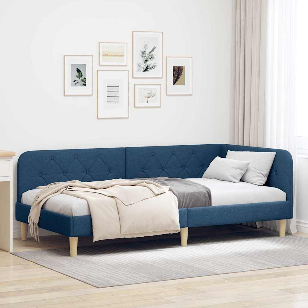 Hoekbedframe Blauw 90 x 200 cm Stof is nu te koop bij PeponiXL, paradijselijk wonen!