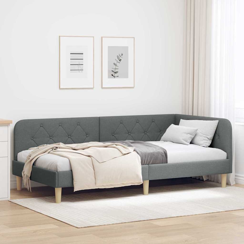 Hoekbedframe Donkergrijs 100 x 200 cm Stof is nu te koop bij PeponiXL, paradijselijk wonen!