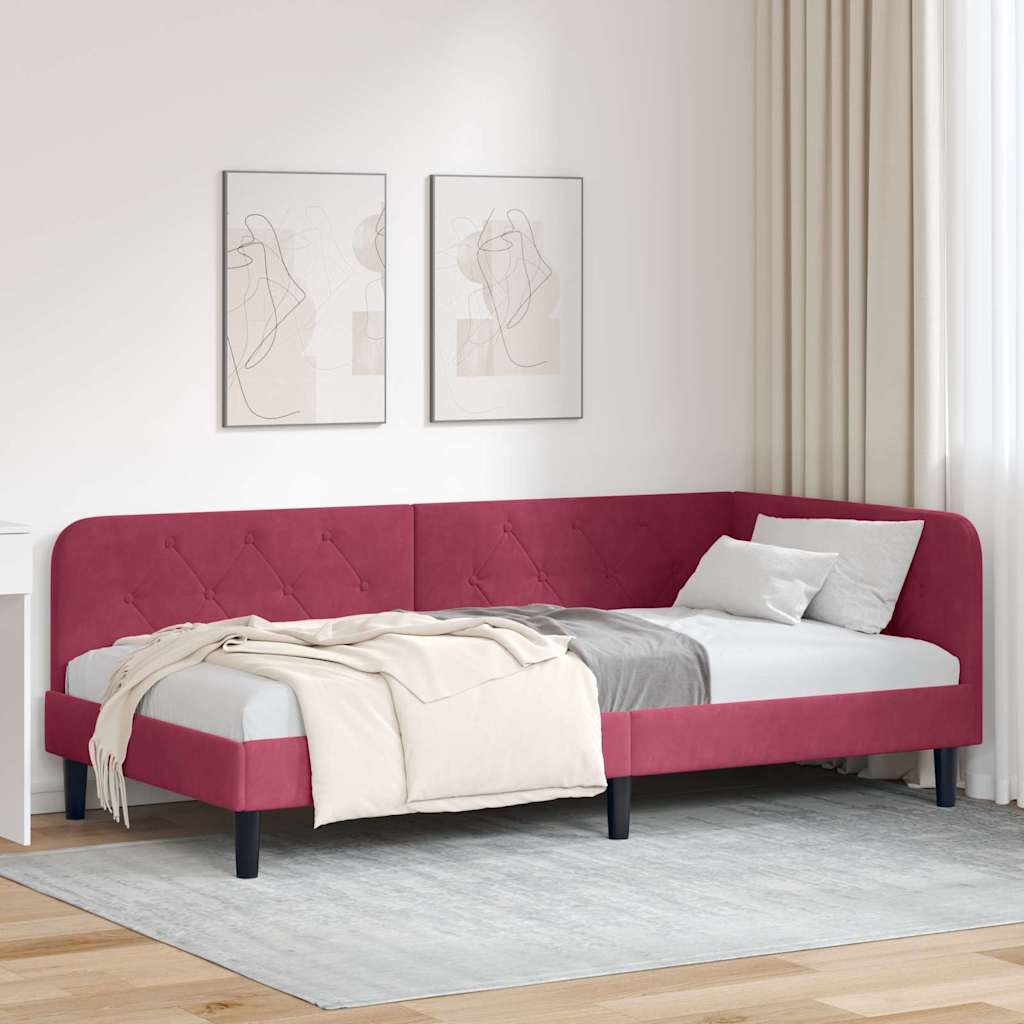 Hoekbedframe Wijnrood 90 x 190 cm Fluweel is nu te koop bij PeponiXL, paradijselijk wonen!