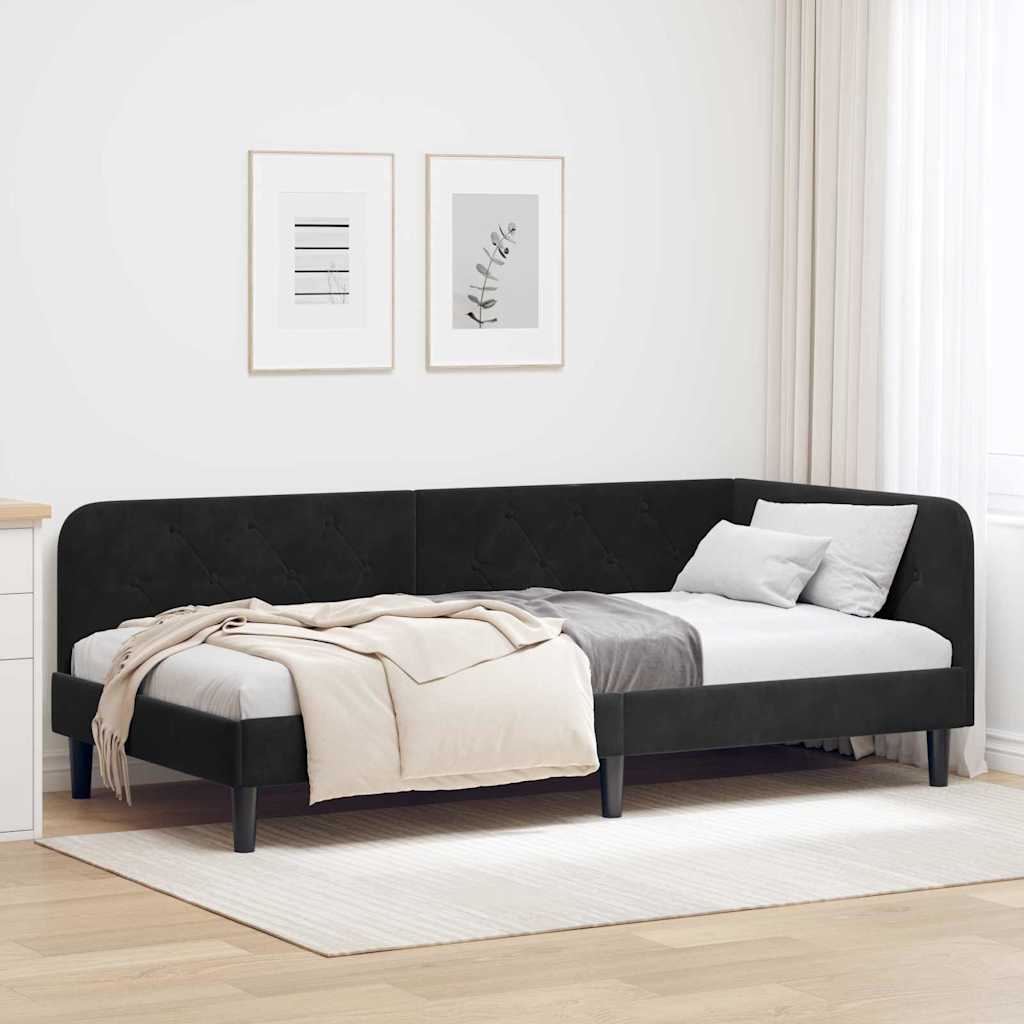 Hoekbedframe Zwart 90 x 190 cm Fluweel is nu te koop bij PeponiXL, paradijselijk wonen!
