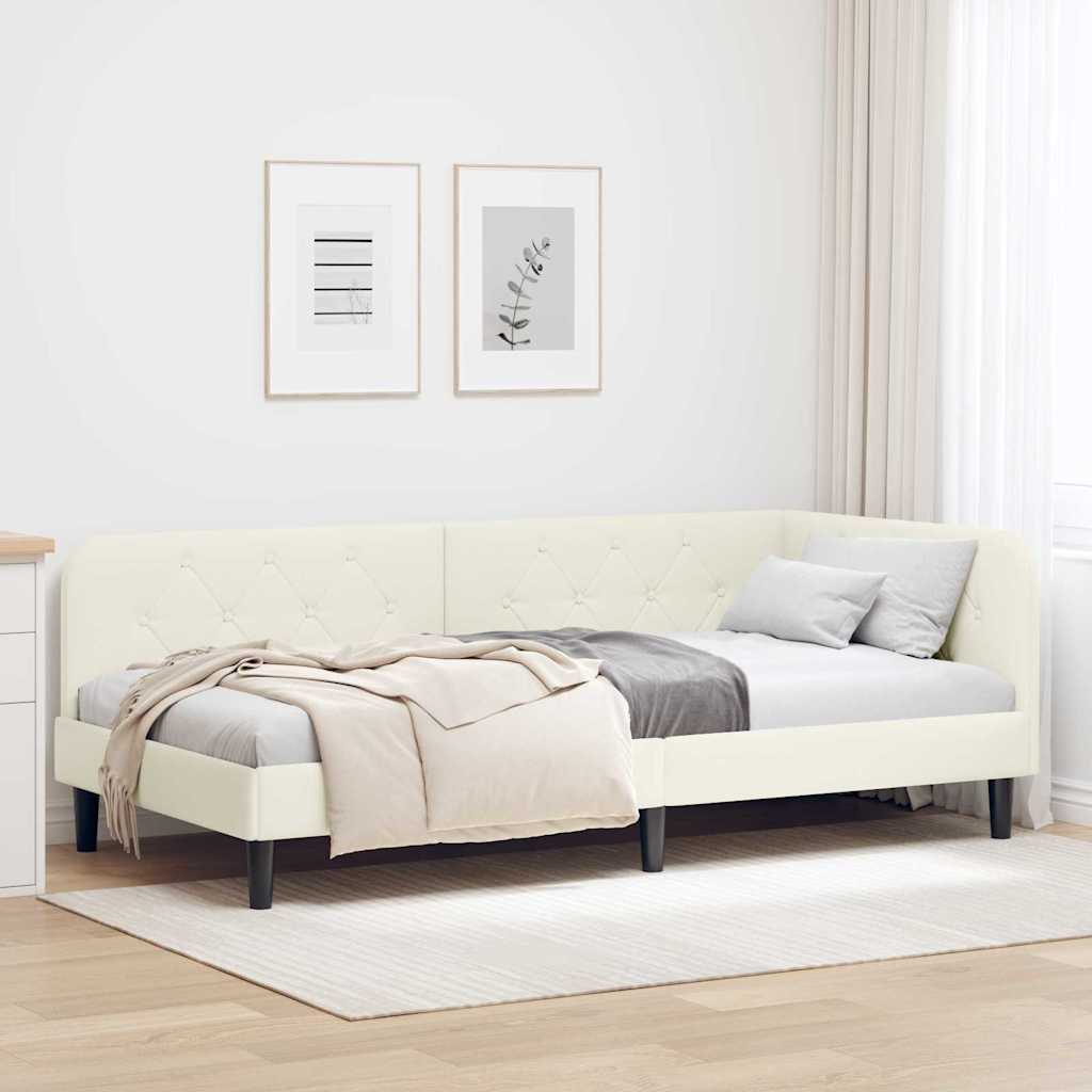 Hoekbedframe Crème 90 x 190 cm Fluweel is nu te koop bij PeponiXL, paradijselijk wonen!
