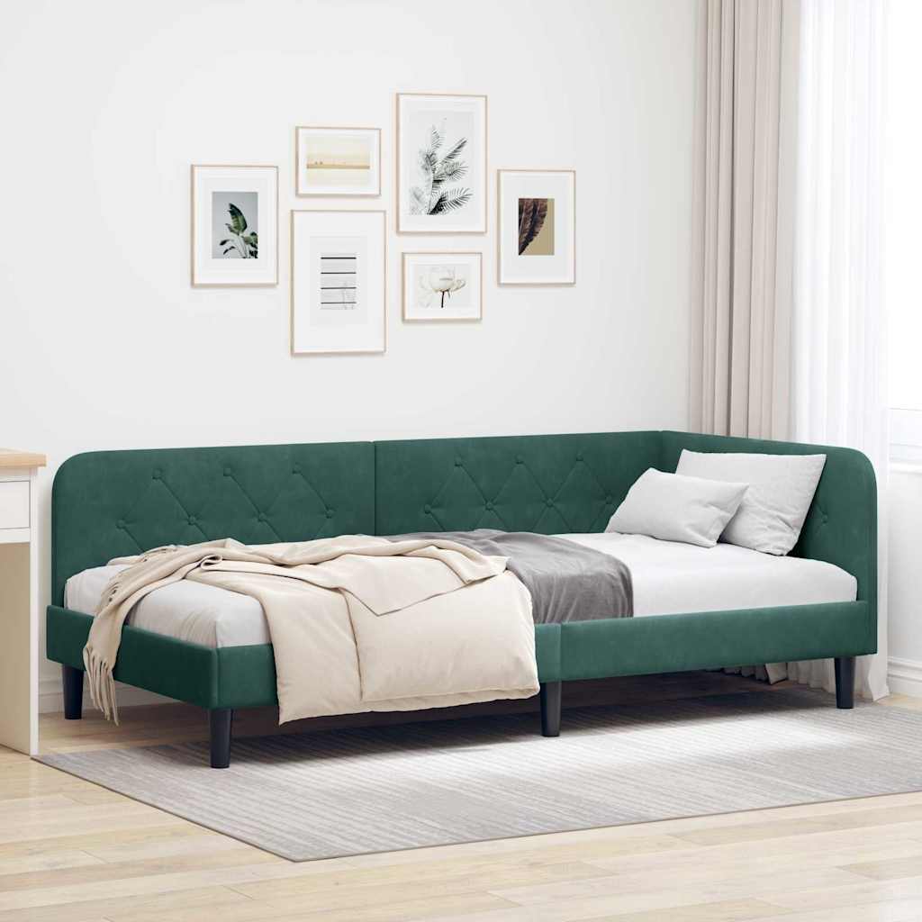 Hoekbedframe Donkergroen 100 x 200 cm Fluweel is nu te koop bij PeponiXL, paradijselijk wonen!