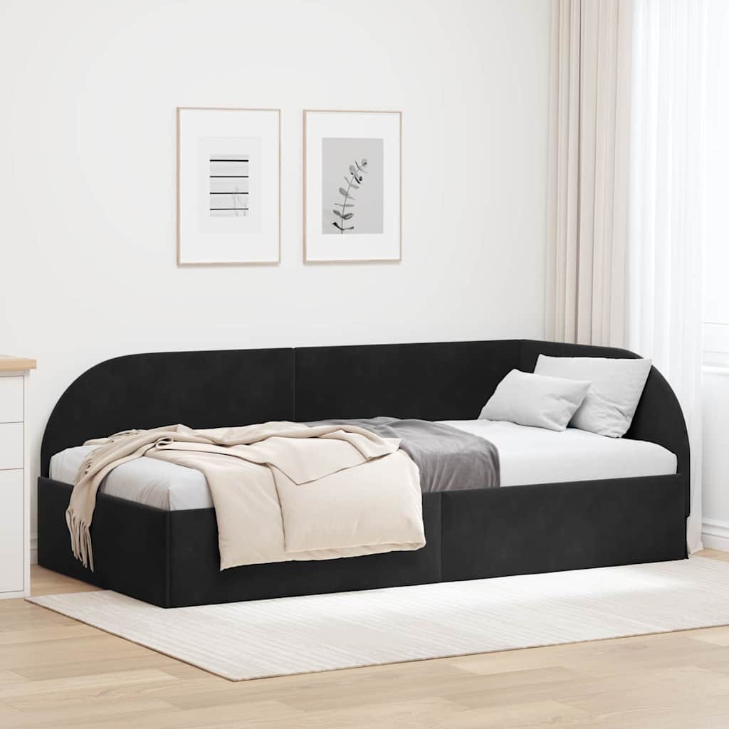 Hoekbedframe met hoofdeinde Zwart 80 cm x 200 cm Fluweel is nu te koop bij PeponiXL, paradijselijk wonen!
