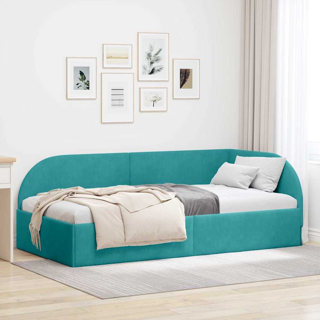 Hoekbedframe met hoofdeinde Turquoise 90 cm x 190 cm Fluweel is nu te koop bij PeponiXL, paradijselijk wonen!