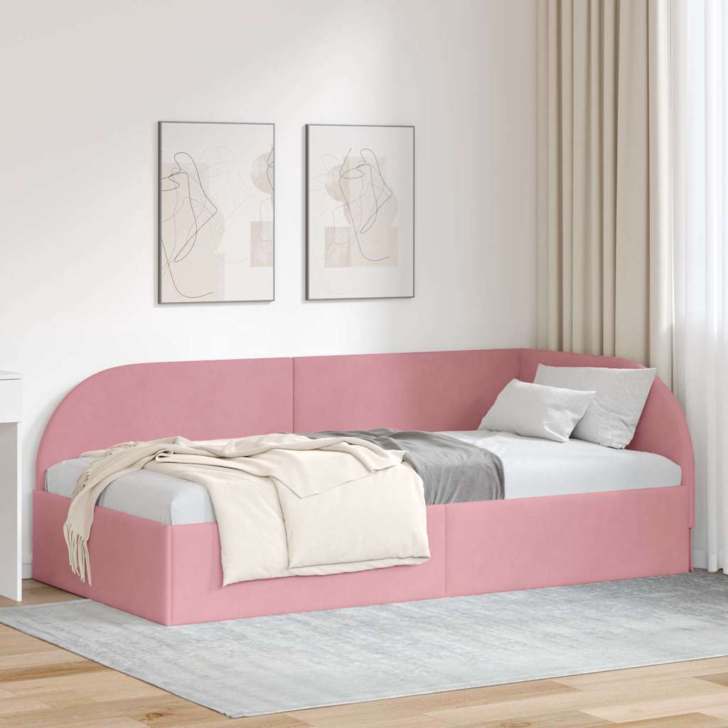 Hoekbedframe Roze 100 x 200 cm Fluweel is nu te koop bij PeponiXL, paradijselijk wonen!
