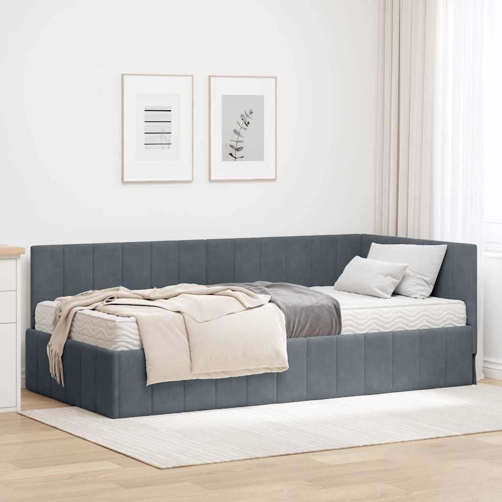 Hoekbedframe met Matras met hoofdeinde 2 pcs Grijs Fluweel is nu te koop bij PeponiXL, paradijselijk wonen!
