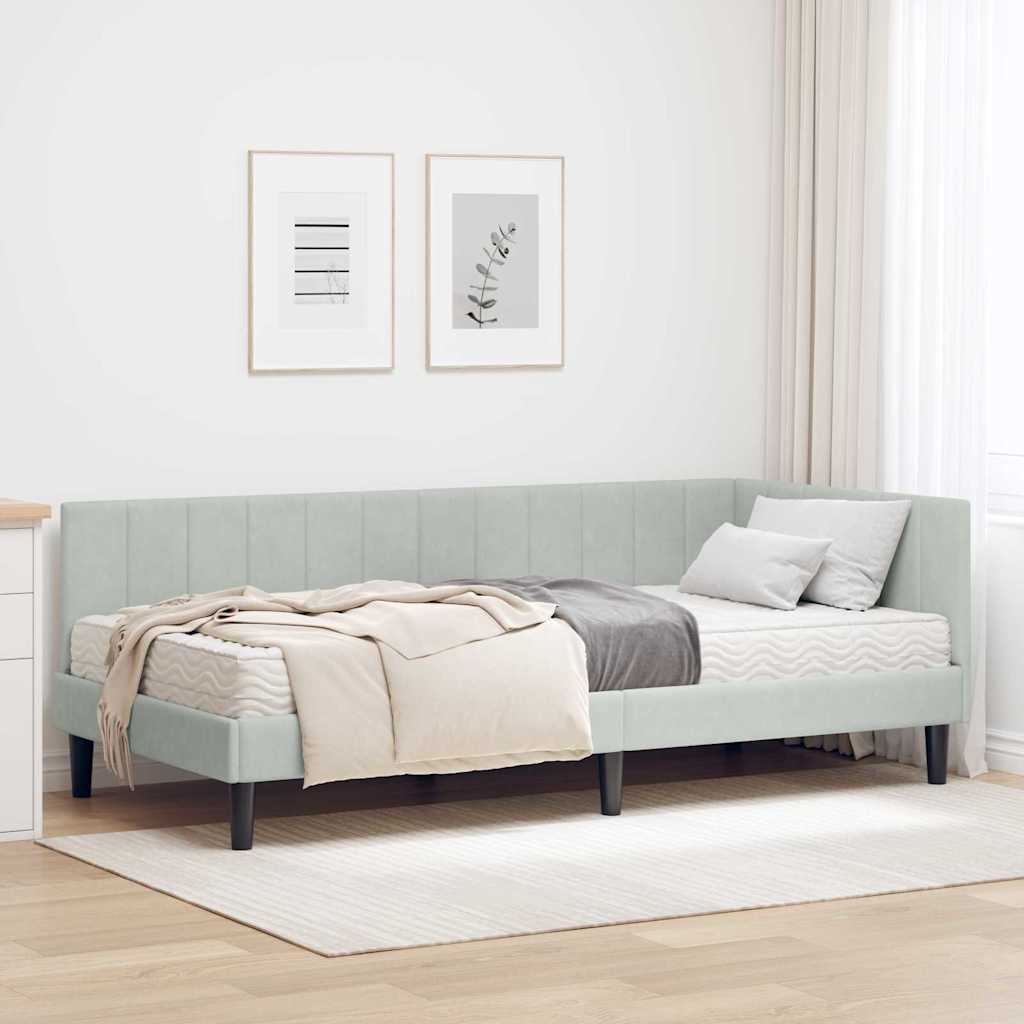 Hoekbedframe met Matras met hoofdeinde 2 pcs Lichtgrijs Fluweel is nu te koop bij PeponiXL, paradijselijk wonen!