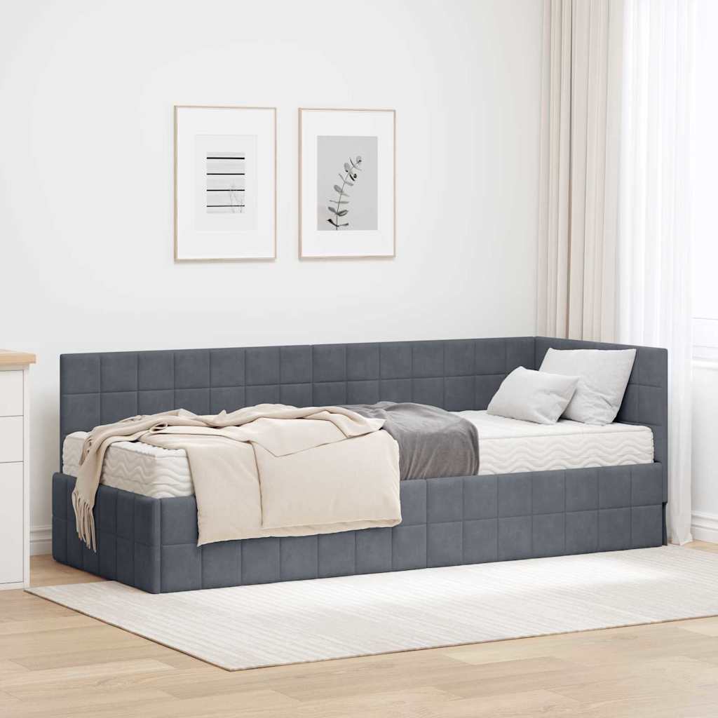 Hoekbedframe met Matras met hoofdeinde 2 pcs Grijs Fluweel is nu te koop bij PeponiXL, paradijselijk wonen!