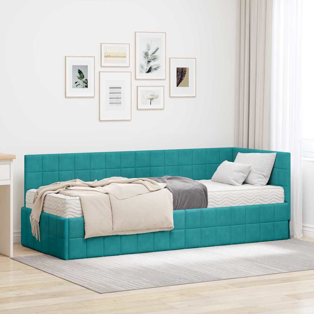 Hoekbedframe met Matras met hoofdeinde 2 pcs Turquoise Fluweel is nu te koop bij PeponiXL, paradijselijk wonen!