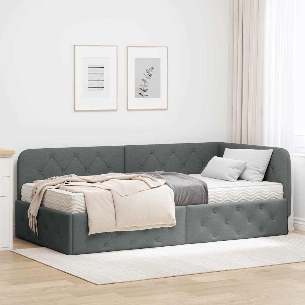 Hoekbedframe Donkergrijs 90 x 190 cm Stof is nu te koop bij PeponiXL, paradijselijk wonen!