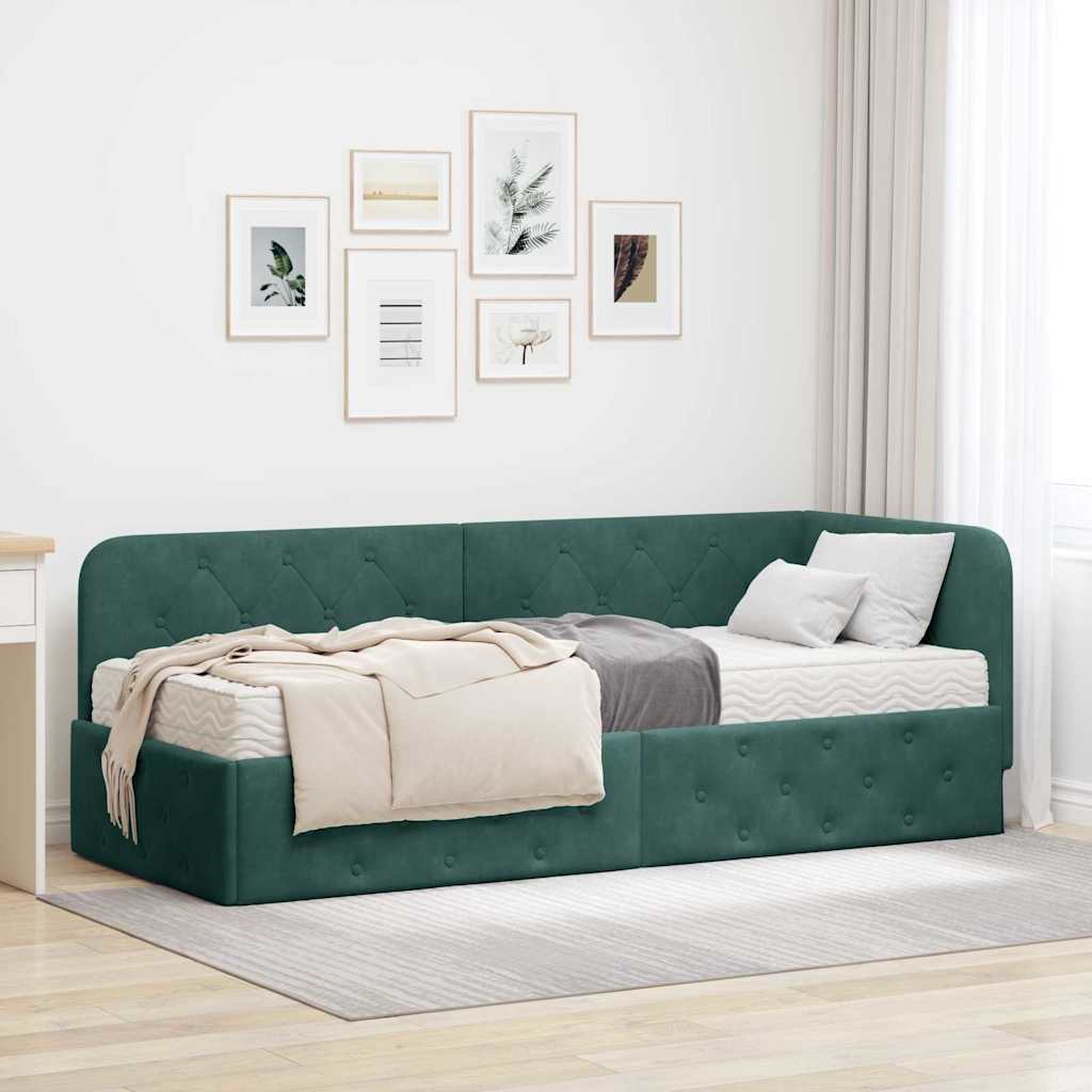Hoekbedframe Donkergroen 80 x 200 cm Fluweel is nu te koop bij PeponiXL, paradijselijk wonen!
