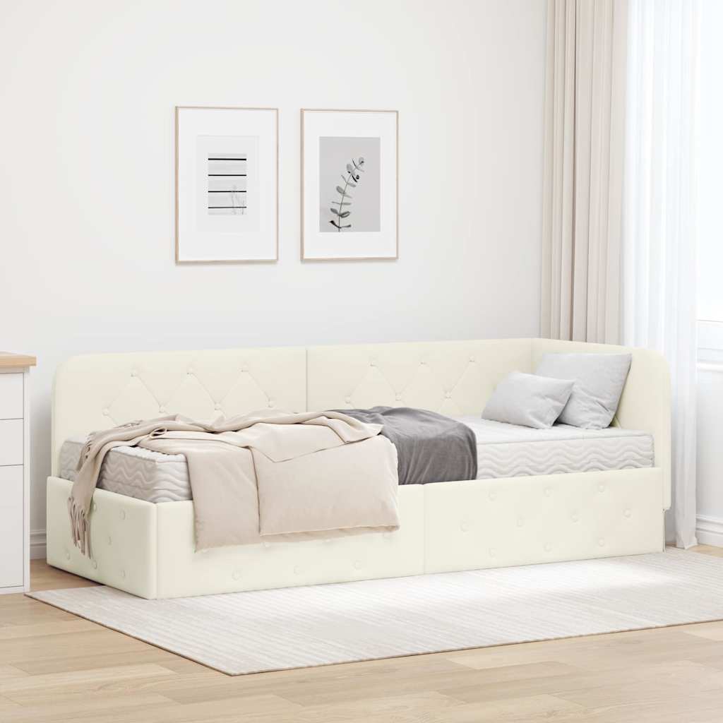 Hoekbedframe Crème 80 x 200 cm Fluweel is nu te koop bij PeponiXL, paradijselijk wonen!