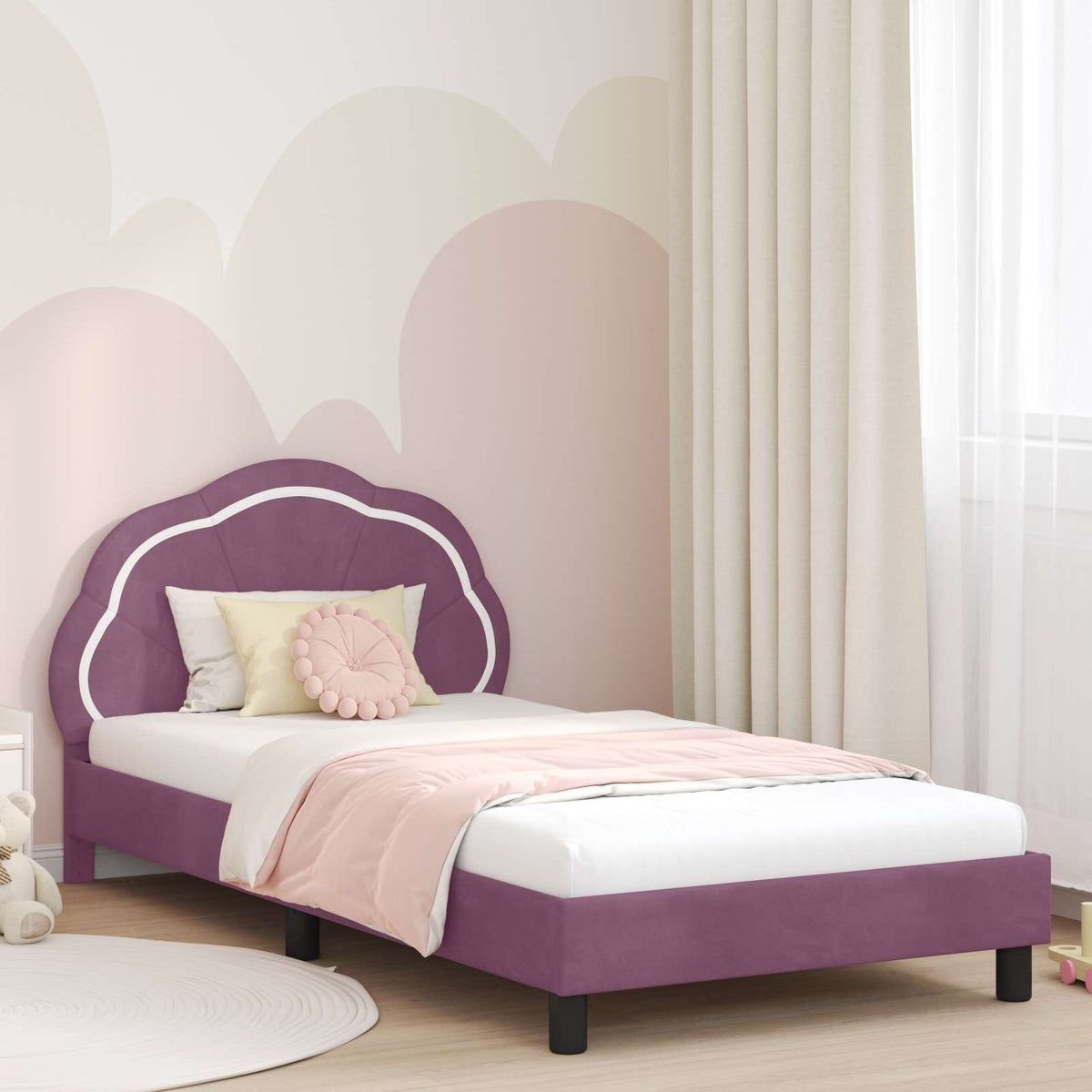 Bedframe voor kinderen met hoofdbord Paars 90 x 190 cm Fluweel is nu te koop bij PeponiXL, paradijselijk wonen!